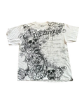 Infamous Skull Graphic Tee - all-over skull and baroque print on white oversized tee