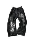 Angelic Sweats - washed black sweatpants with winged angel, gothic cross and script print
