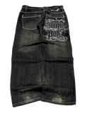 Blackout Jeans - washed black South Pole baggy denim with gothic script embroidery on back pocket