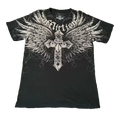 Cinder Tee - black fitted tee with Affliction winged cross and baroque gothic graphic