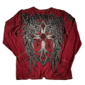 Redemption Longsleeve - washed crimson thermal with winged cross and gothic Redemption lettering
