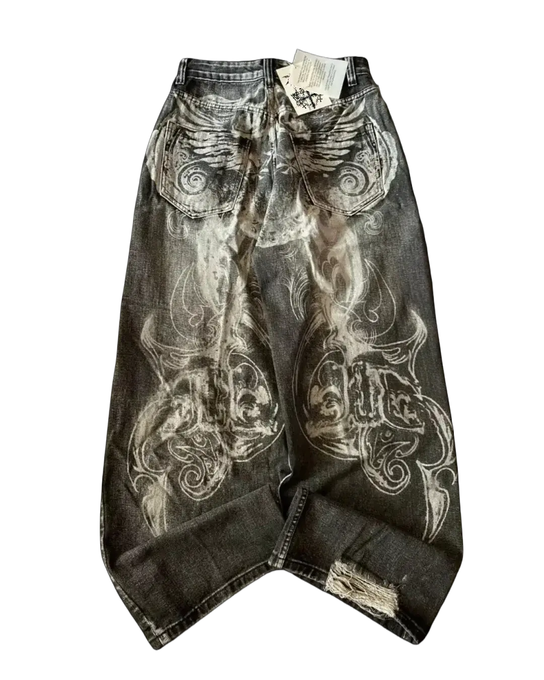 Smoked Jeans - dark washed baggy denim with all-over smoke and skull graphic print