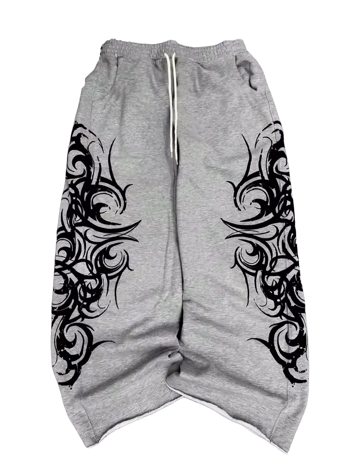 Tribal Sweats - heather grey sweatpants with mirrored black tribal tattoo print on both legs