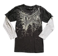 Voltage Tee front - black double layer long sleeve with Tapout gothic logo and paint splatter